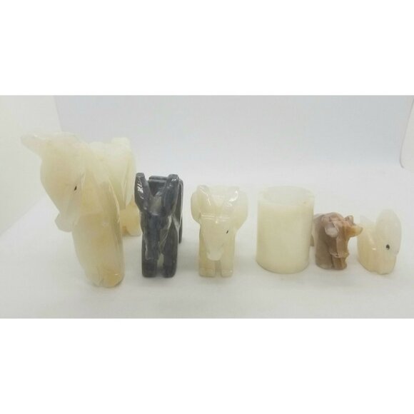 Marble Alabaster Stone Animal Lot Bull Donkeys Swan Toothpick Holder 6 Pcs - Picture 4 of 5